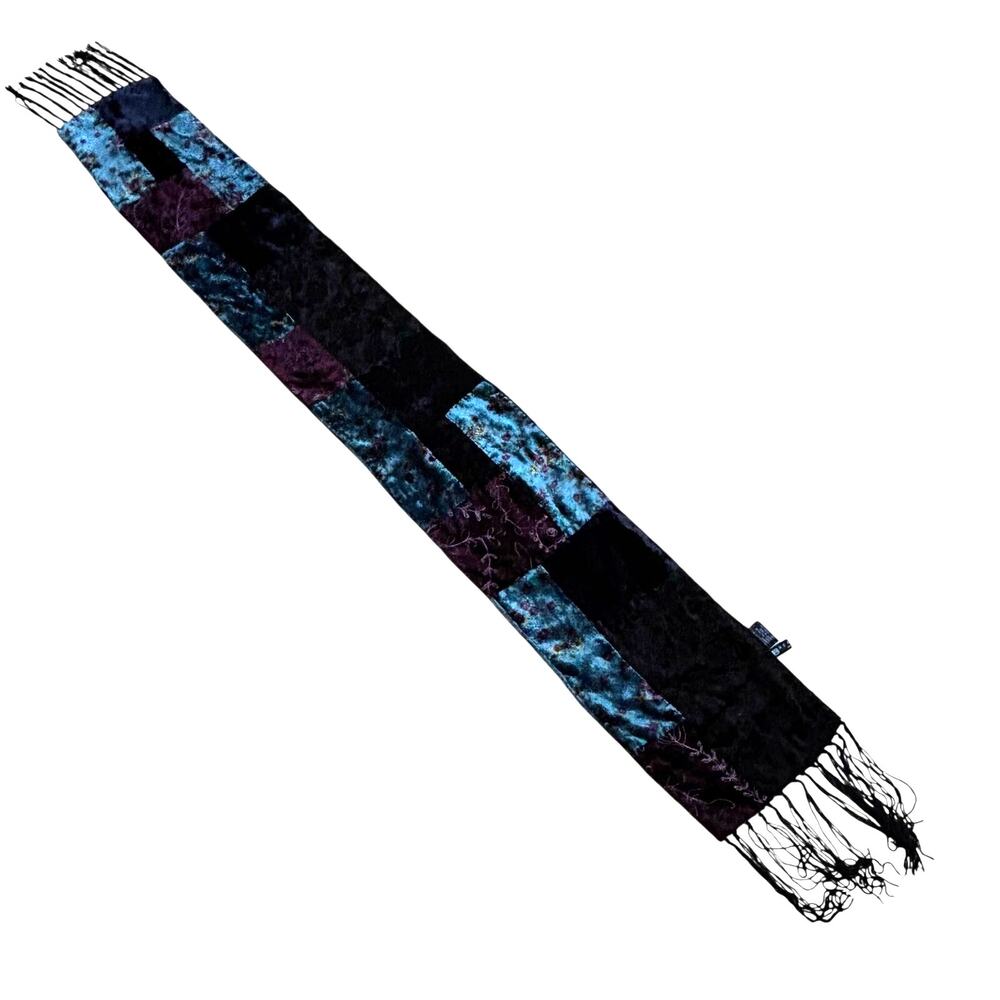 Kenneth Cole Reaction velvet scarf with fringe patchwork embroidery dressy